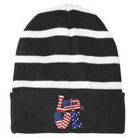 Love USA Camping  Striped Beanie with Solid Band