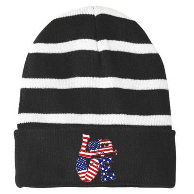 Love USA Camping  Striped Beanie with Solid Band