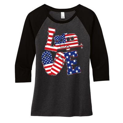 Love USA Camping  Women's Tri-Blend 3/4-Sleeve Raglan Shirt