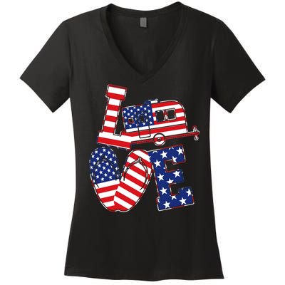 Love USA Camping  Women's V-Neck T-Shirt