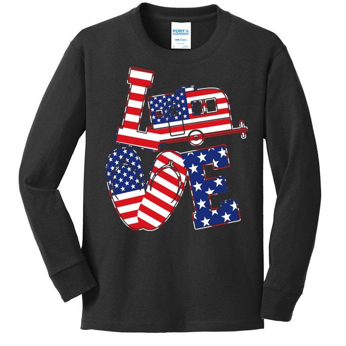 Love USA Camping  Kids Long Sleeve Shirt