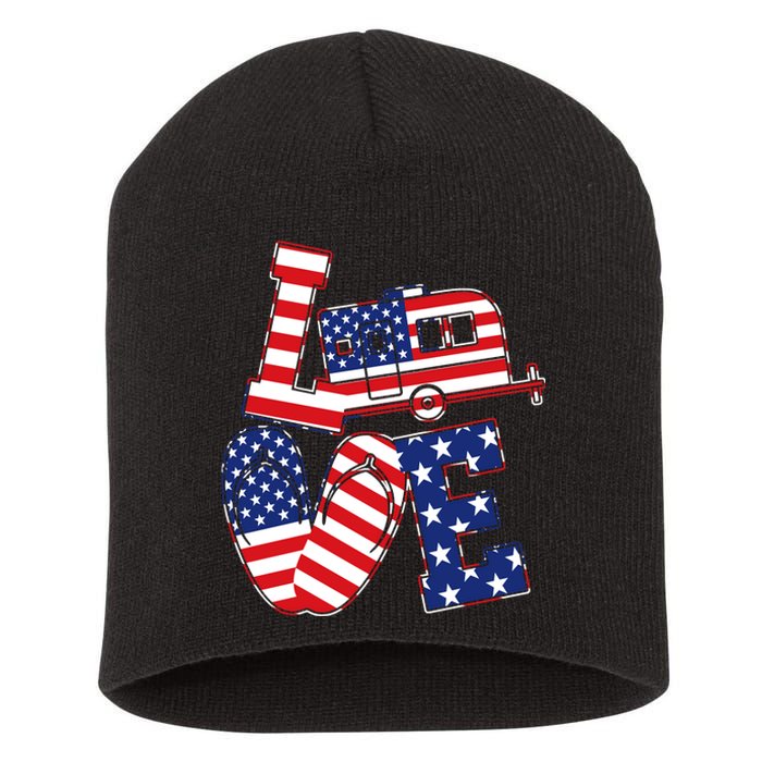 Love USA Camping  Short Acrylic Beanie