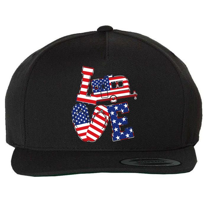 Love USA Camping  Wool Snapback Cap