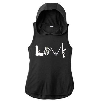 Love Weapons Logo Ladies PosiCharge Tri-Blend Wicking Draft Hoodie Tank