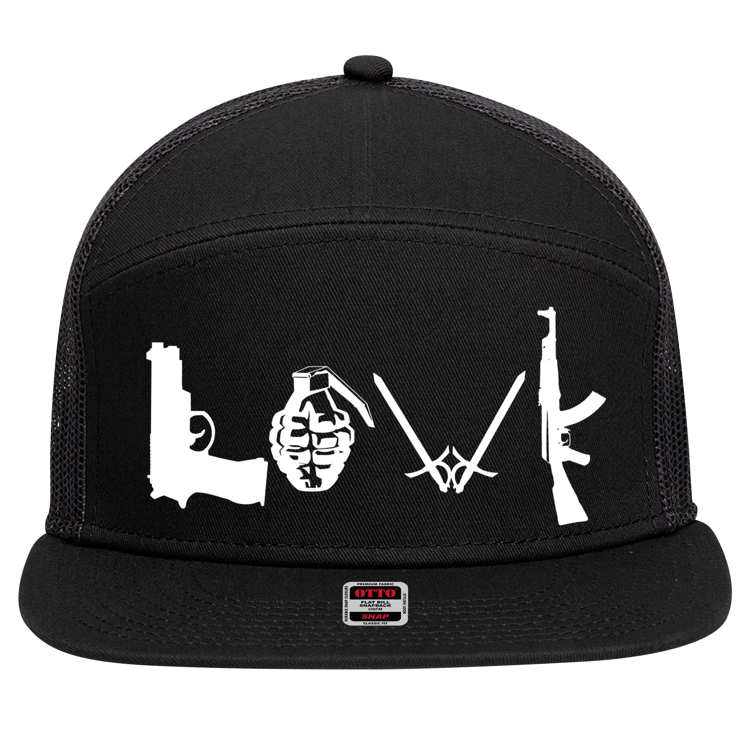 Love Weapons Logo 7 Panel Mesh Trucker Snapback Hat