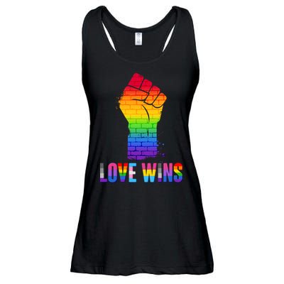 Love Wins Brick Wall Rainbow Fist Ladies Essential Flowy Tank