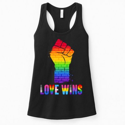 Love Wins Brick Wall Rainbow Fist Womens Tank Top