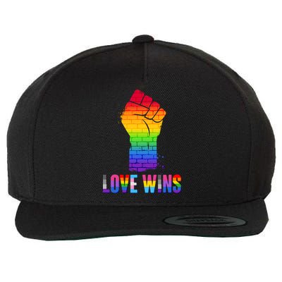 Love Wins Brick Wall Rainbow Fist Wool Snapback Cap
