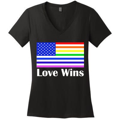 Love Wins Flag Gay Pride Women's V-Neck T-Shirt