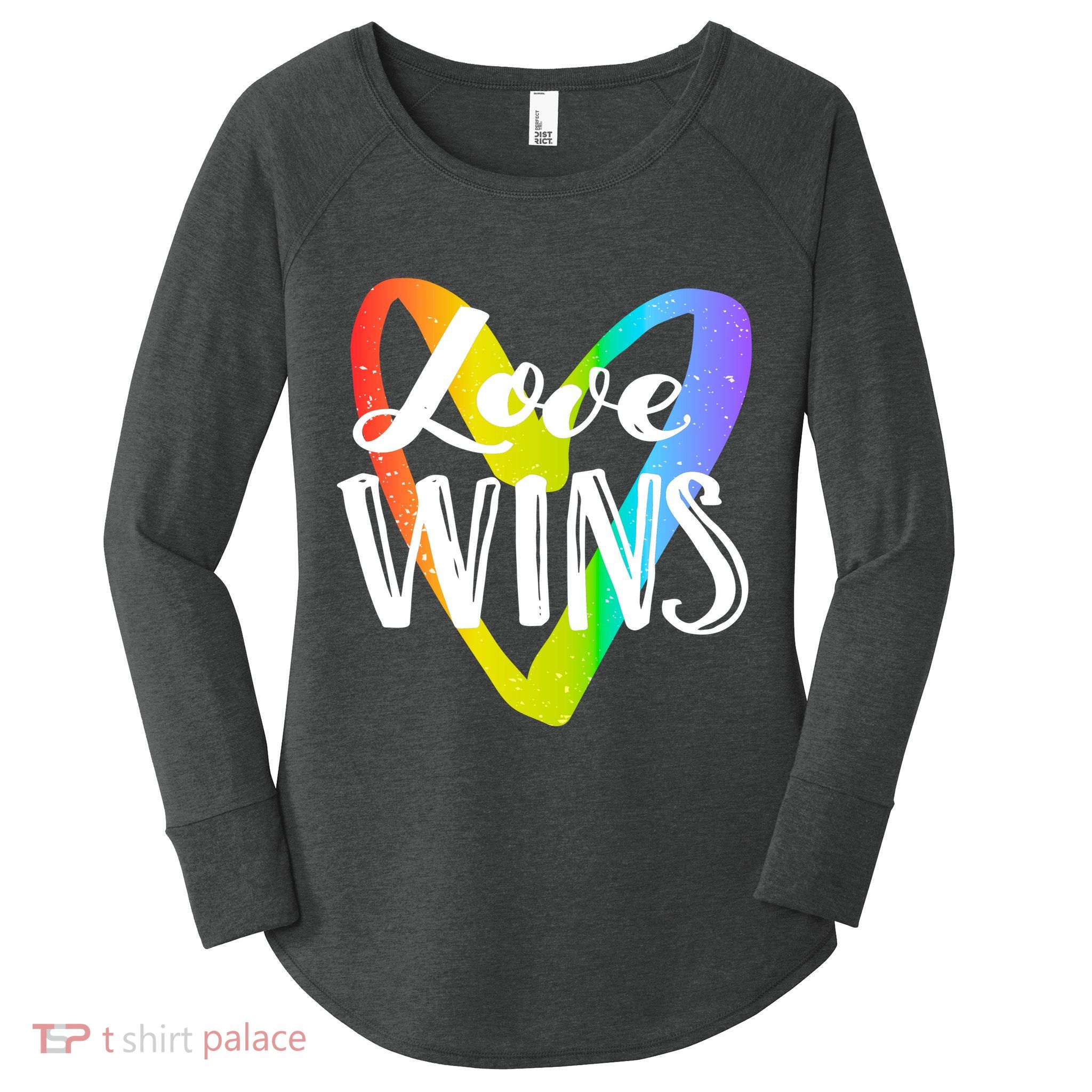 Love Wins LGBT Rainbow Heart Women's Perfect Tri Tunic Long Sleeve Shirt