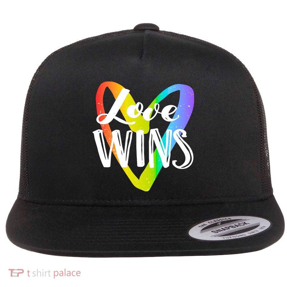 Love Wins LGBT Rainbow Heart Flatbill Hat