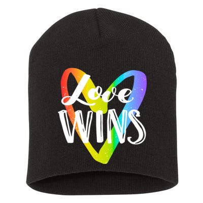 Love Wins LGBT Rainbow Heart Short Acrylic Beanie
