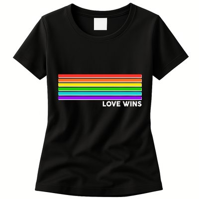 Love Wins Rainbow Stripes Thin Lines Womens T-Shirt