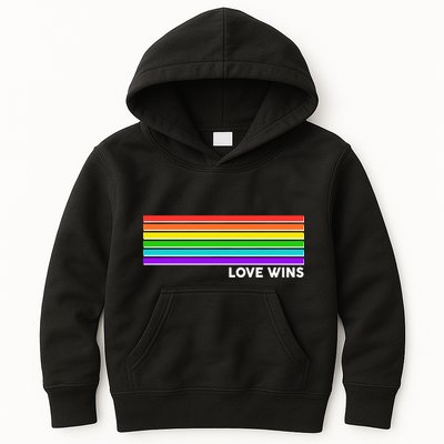 Love Wins Rainbow Stripes Thin Lines Kids Hoodie