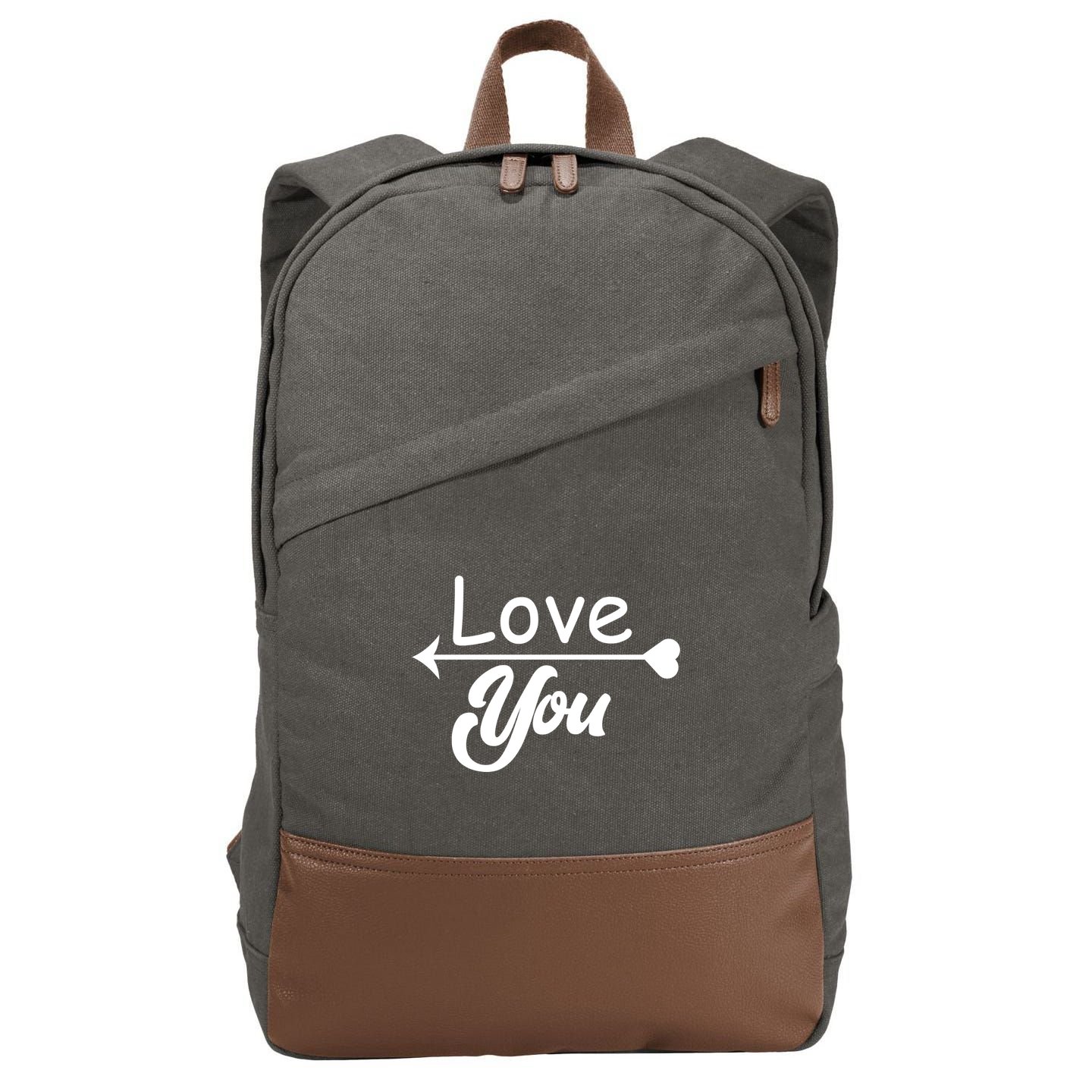 Love You Arrow Heart Cotton Canvas Backpack