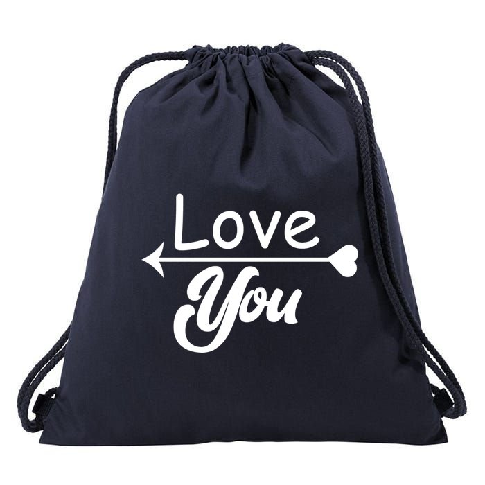 Love You Arrow Heart Drawstring Bag