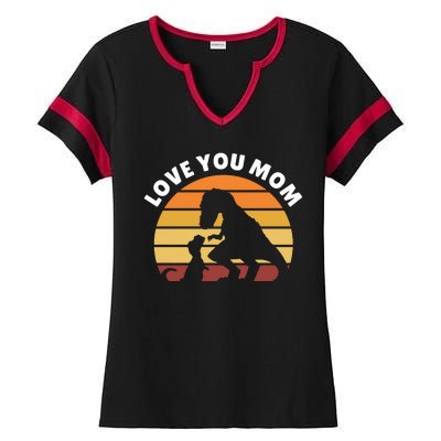 Love You Mom Dinosaur Ladies Halftime Notch Neck Tee