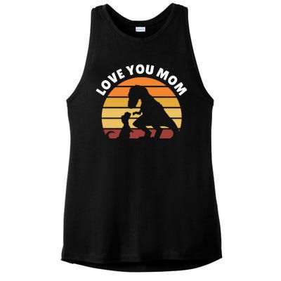 Love You Mom Dinosaur Ladies PosiCharge Tri-Blend Wicking Tank