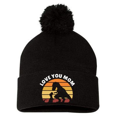 Love You Mom Dinosaur Pom Pom 12in Knit Beanie