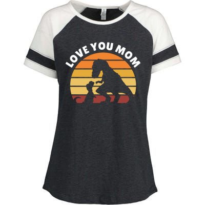 Love You Mom Dinosaur Enza Ladies Jersey Colorblock Tee