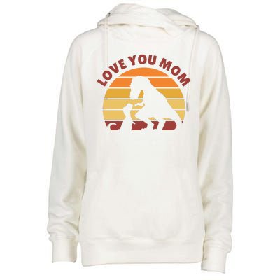 Love You Mom Dinosaur Womens Funnel Neck Pullover Hood