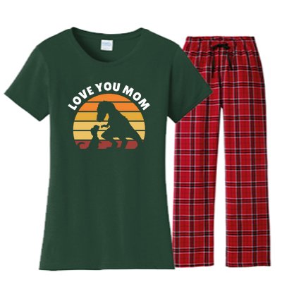 Love You Mom Dinosaur Women's Flannel Pajama Set