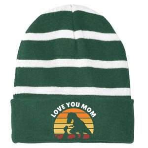 Love You Mom Dinosaur Striped Beanie with Solid Band