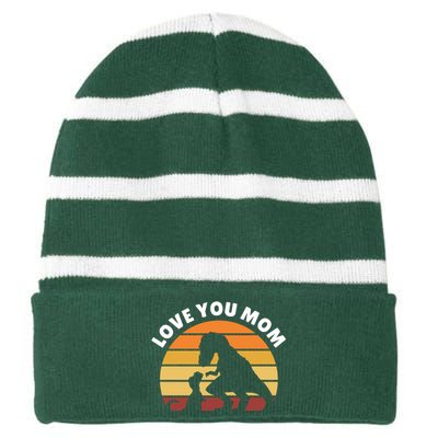 Love You Mom Dinosaur Striped Beanie with Solid Band