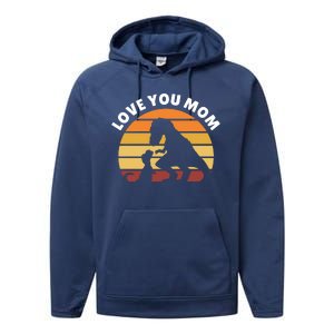 Love You Mom Dinosaur Performance Fleece Hoodie