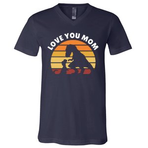 Love You Mom Dinosaur V-Neck T-Shirt