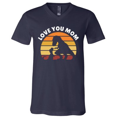 Love You Mom Dinosaur V-Neck T-Shirt