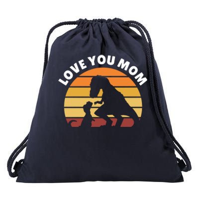 Love You Mom Dinosaur Drawstring Bag