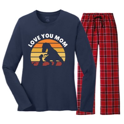 Love You Mom Dinosaur Women's Long Sleeve Flannel Pajama Set 