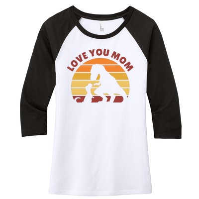 Love You Mom Dinosaur Women's Tri-Blend 3/4-Sleeve Raglan Shirt