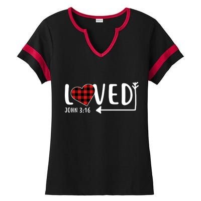 Loved Arrow Heart John 3:16 Ladies Halftime Notch Neck Tee