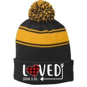 Loved Arrow Heart John 3:16 Stripe Pom Pom Beanie