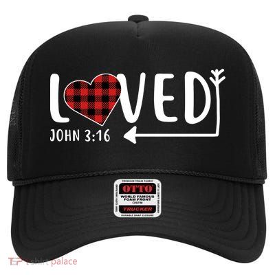 Loved Arrow Heart John 3:16 High Crown Mesh Back Trucker Hat