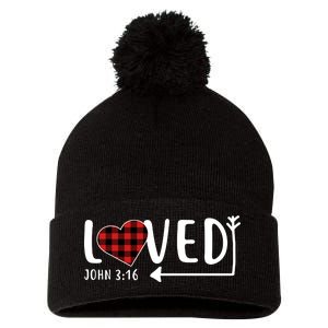 Loved Arrow Heart John 3:16 Pom Pom 12in Knit Beanie