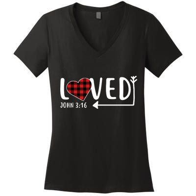 Loved Arrow Heart John 3:16 Women's V-Neck T-Shirt