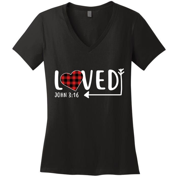 Loved Arrow Heart John 3:16 Women's V-Neck T-Shirt