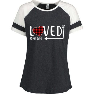 Loved Arrow Heart John 3:16 Enza Ladies Jersey Colorblock Tee