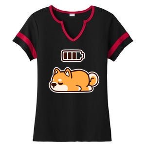 Low Battery Corgi Dog Ladies Halftime Notch Neck Tee