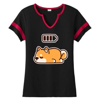 Low Battery Corgi Dog Ladies Halftime Notch Neck Tee