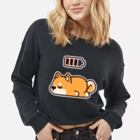 Low Battery Corgi Dog Cropped Pullover Crew