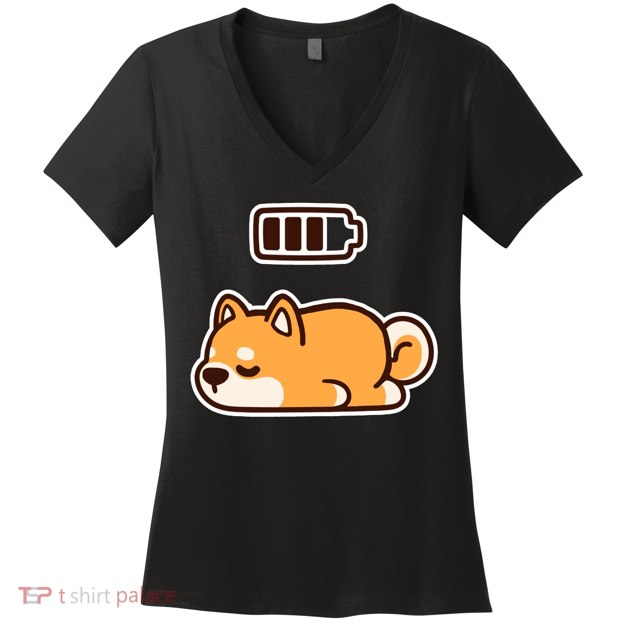 Low Battery Corgi Dog Women's V-Neck T-Shirt
