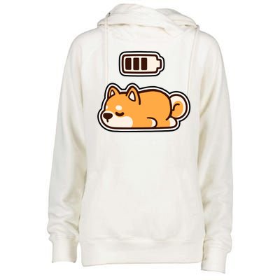 Low Battery Corgi Dog Womens Funnel Neck Pullover Hood