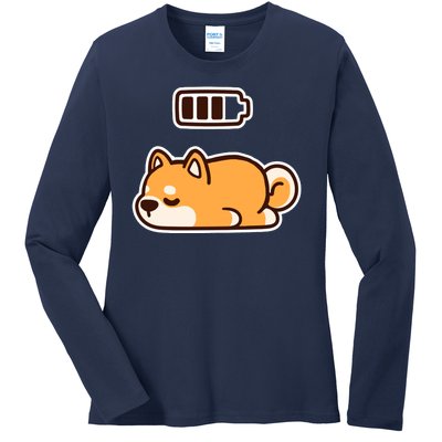 Low Battery Corgi Dog Ladies Long Sleeve Shirt