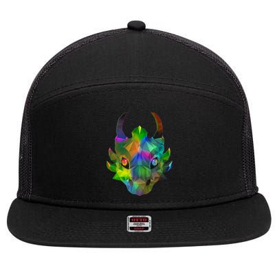 Low Poly Dragon Face 7 Panel Mesh Trucker Snapback Hat