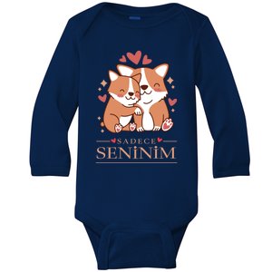 Love Outfit With Cute Corgi Dogsgift Sadece Seninim (Turquoise) Funny Gift Baby Long Sleeve Bodysuit