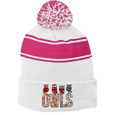 Love Owls Wo Owl Lovers Stripe Pom Pom Beanie